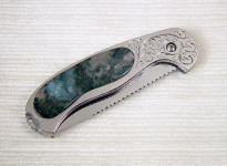 Indian Green Moss Agate inlaid in 304 stainless steel on liner lock folding knife Indian Green Moss Agate inlaid in 304 stainless steel on liner lock folding knife