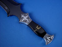 Australian black nephrite jade with Apache Gold (chrysopyrite and slate) mosaic on dagger handle Australian black nephrite jade with Apache Gold (chrysopyrite and slate) mosaic on dagger handle